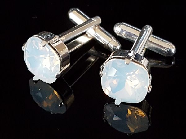 CUFFLINKS - WHITE OPAL - SILVER OR GOLD