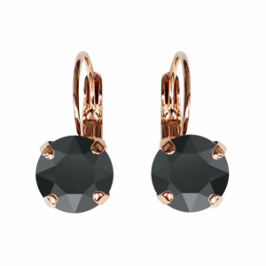 Linda Jet Black Crystal Earrings in Rose Gold