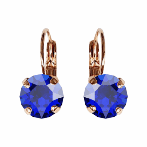 Linda Majestic Blue Crystal Earrings in Rose Gold