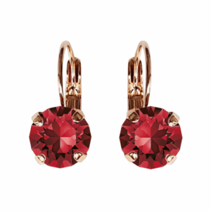 Linda Dark Siam Red Crystal Earrings in Rose Gold