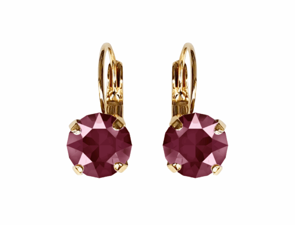 Linda Dark Red Crystal Earrings in Gold