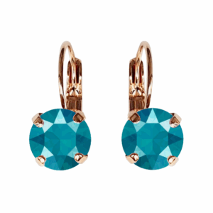 Linda Azure Blue Crystal Earrings in Rose Gold