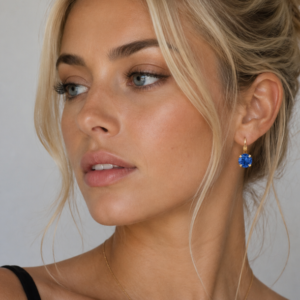 Linda Capri Blue Crystal Earrings in Gold