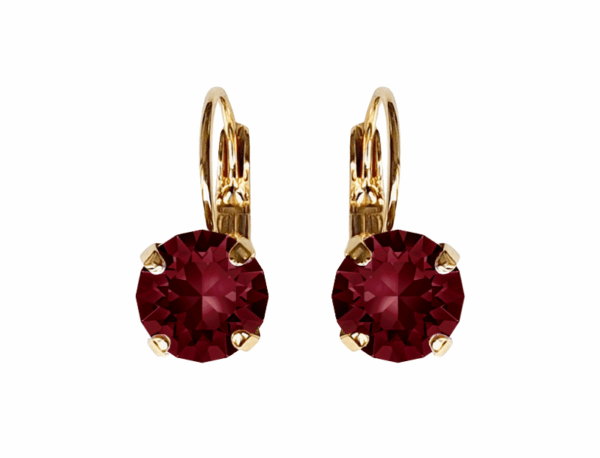Linda Burgundy Crystal Earrings in Gold