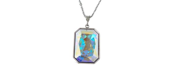 EMERALD CUT PENDANT - AURORA BOREALIS ON SILVER