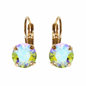 Linda Citrus Green Blue AB Crystal Earrings in Gold