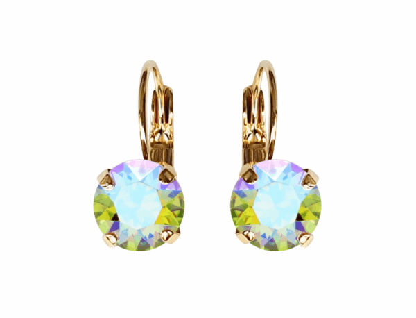Linda Citrus Green Blue AB Crystal Earrings in Gold