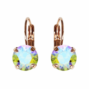 Linda Citrus Green Blue AB Crystal Earrings in Rose Gold