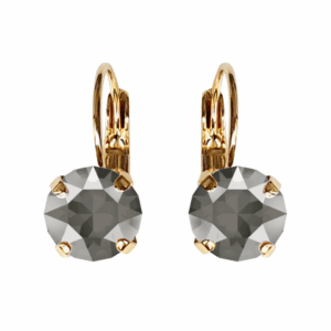Linda Dark Grey Crystal Earrings in Gold