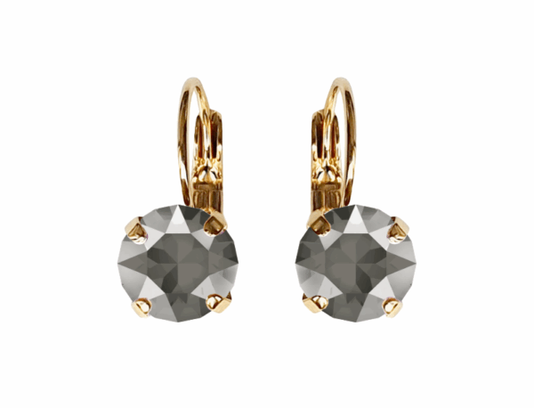 Linda Dark Grey Crystal Earrings in Gold