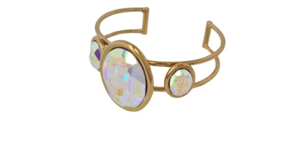 OLIVIA CUFF BANGLE OVAL TRIPLE STONE - AURORA BOREALIS - DARK ROSE GOLD OR GOLD