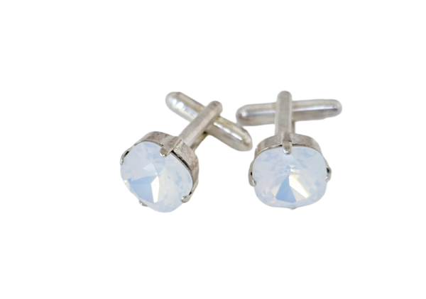 CUFFLINKS - WHITE OPAL - SILVER OR GOLD - Image 2