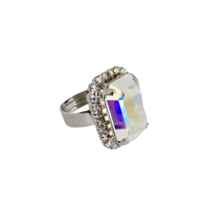 EMMA HALO ADJUSTABLE EMERALD CUT RING - AURORA BOREALIS