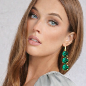 Geena Triple Drop Emerald Crystal Earrings in Gold